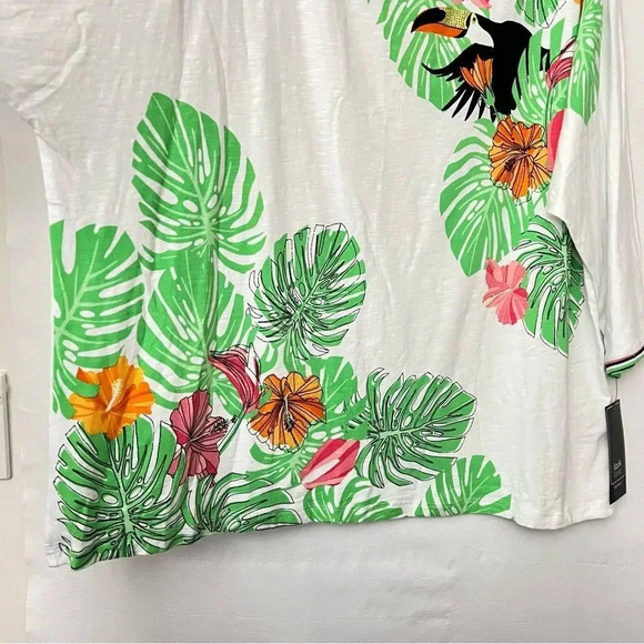 Lark Lane Woman 2X Hawaiian Floral Blouse Top 3/4 Sleeve Cotton Blend Toucan - Picture 7 of 9